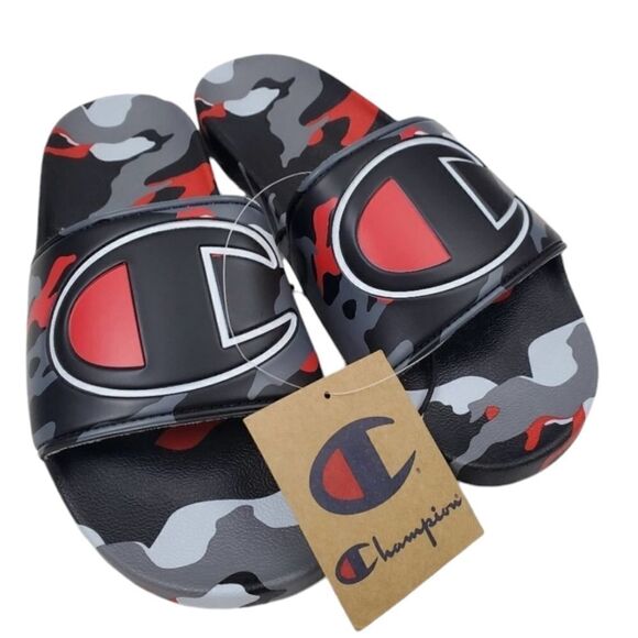 Champion Youth Size 6 Black and Red IPO Camo Slides Sandals - Picture 3 of 4